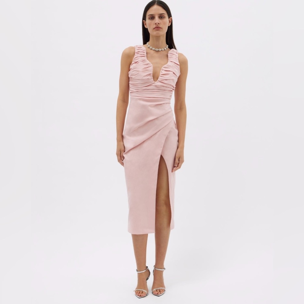Rachel Gilbert New Ivy Ruched Midi Dress In Pink Size 6